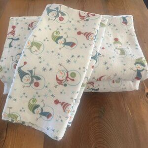 Vintage Sunbeam Twin Flannel Sheet Set 100% Cotton Snowmen Christmas Winter